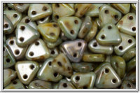 2-Loch-Triangles, CzechMates, 6mm, white, alabaster, blue/brown marbled, 50 Stk.