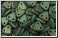 2-Loch-Triangles, CzechMates, 6mm, turquoise, op., copper gold marbled, matte, 50 Stk.