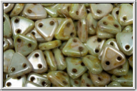 2-Loch-Triangles, CzechMates, 6mm, white, op., green glaze, 50 Stk.