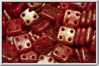 4-Loch-QuadraTiles, CzechMates, 6x6mm, garnet, opal, copper gold marbled, 50 Stk.