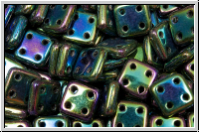 4-Loch-QuadraTiles, CzechMates, 6x6mm, green, met., iris., 50 Stk.