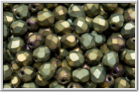 B�hm. Glasschliffperle, feuerpol., 4mm, brown, met., matte, iris., 50 Stk.