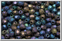 B�hm. Glasschliffperle, feuerpol., 3mm, blue, met., matte, iris., 50 Stk.