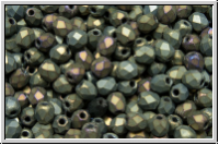 B�hm. Glasschliffperle, feuerpol., 3mm, brown, met., matte, iris., 50 Stk.