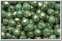 B�hm. Glasschliffperle, feuerpol., 4mm, white, alabaster, green gold luster, 50 Stk.