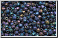 B�hm. Glasschliffperle, feuerpol., 2mm, blue, met., matte, iris., 50 Stk.