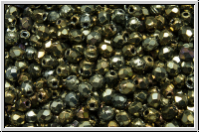 B�hm. Glasschliffperle, feuerpol., 2mm, brown, met., iris., 50 Stk.