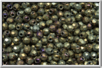 B�hm. Glasschliffperle, feuerpol., 2mm, brown, met., matte, iris., 50 Stk.