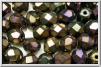 B�hm. Glasschliffperle, feuerpol., 6mm, brown, met., iris., 25 Stk.
