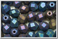 B�hm. Glasschliffperle, feuerpol., 6mm, blue, met., matte, iris., 25 Stk.
