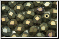 B�hm. Glasschliffperle, feuerpol., 6mm, brown, met., matte, iris., 25 Stk.