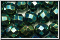 B�hm. Glasschliffperle, feuerpol., 8mm, green, met., iris., 10 Stk.