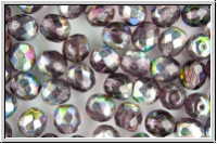 B�hm. Glasschliffperle, feuerpol., 8mm, amethyst, lt., trans., half vitrail, 10 Stk.