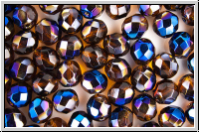 B�hm. Glasschliffperle, feuerpol., 8mm, topaz, trans., half azuro, 10 Stk.