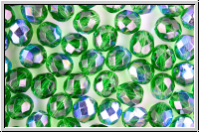B�hm. Glasschliffperle, feuerpol., 8mm, green, kelly, trans., AB, 10 Stk.