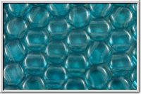 2-Loch-Honeycomb-Beads, 6mm, aqua, med., trans., luster, 30 Stk.