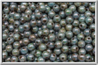 b�hm. Glasperle, rund, 3mm, white, alabaster, blue/brown marbled, 50 Stk.