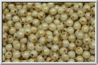 b�hm. Glasperle, rund, 3mm, white, alabaster, honey picasso, 50 Stk.