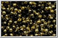 b�hm. Glasperle, rund, 3mm, black, op., half brass, 50 Stk.