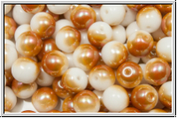 b�hm. Glasperle, rund, 6mm, white, alabaster, half copper luster, 25 Stk.