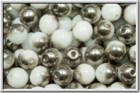 b�hm. Glasperle, rund, 6mm, white, alabaster, half chrome, 25 Stk.