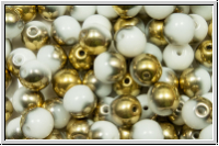 b�hm. Glasperle, rund, 6mm, white, alabaster, half brass, 25 Stk.