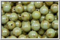 b�hm. Glasperle, rund, 6mm, sapphire, pale, op., silver picasso, 25 Stk.