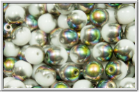 b�hm. Glasperle, rund, 6mm, white, alabster, half vitrail, 25 Stk.