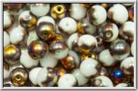 b�hm. Glasperle, rund, 6mm, white, alabaster, half sliperit, 25 Stk.