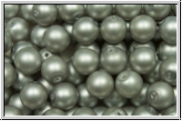 b�hm. Glasperle, rund, 6mm, white, alabaster, platinum pearl, matte, 25 Stk.