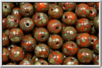 b�hm. Glasperle, rund, 6mm, orange, op., silver picasso, 25 Stk.