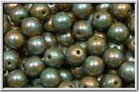 b�hm. Glasperle, rund, 6mm, olivine, dk., op., nebula, 25 Stk.