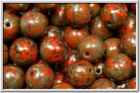 b�hm. Glasperle, rund, 8mm, orange, op., silver picasso, 10 Stk.