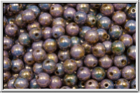 b�hm. Glasperle, rund, 4mm, white, alabaster, lila bronze luster, 50 Stk.