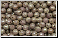 b�hm. Glasperle, rund, 4mm, lavender, dk., op., silver picasso, 50 Stk.