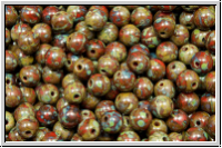 b�hm. Glasperle, rund, 4mm, red, op., dark picasso, 50 Stk.
