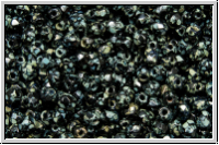 B�hm. Glasschliffperle, feuerpol., 3mm, black, op., silver picasso, 50 Stk.