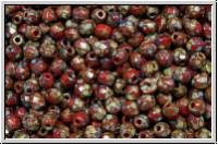 B�hm. Glasschliffperle, feuerpol., 3mm, red, op., picasso, 50 Stk.