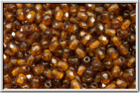 B�hm. Glasschliffperle, feuerpol., 3mm, topaz, dkst., trans., 50 Stk.