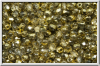 B�hm. Glasschliffperle, feuerpol., 3mm, crystal, trans., half brass, 50 Stk.