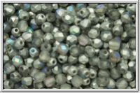 B�hm. Glasschliffperle, feuerpol., 3mm, crystal, trans., silver AB, matte, 50 Stk.