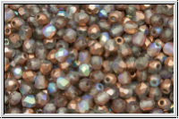 B�hm. Glasschliffperle, feuerpol., 3mm, crystal, trans., copper AB. matte, 50 Stk.