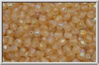 B�hm. Glasschliffperle, feuerpol., 3mm, crystal, trans., yellow AB, matte, 50 Stk.