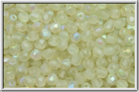 B�hm. Glasschliffperle, feuerpol., 3mm, crystal, trans., green AB, matte, 50 Stk.