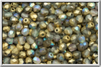 B�hm. Glasschliffperle, feuerpol., 3mm, crystal, trans., golden AB, matte, 50 Stk.