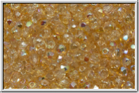 B�hm. Glasschliffperle, feuerpol., 3mm, crystal, trans., yellow AB, 50 Stk.