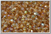 B�hm. Glasschliffperle, feuerpol., 3mm, crystal, trans., brown AB, 50 Stk.