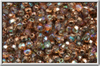 B�hm. Glasschliffperle, feuerpol., 3mm, crystal, trans., copper AB. 50 Stk.