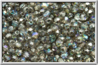 B�hm. Glasschliffperle, feuerpol., 3mm, crystal, trans., graphite AB, 50 Stk.