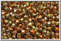 B�hm. Glasschliffperle, feuerpol., 3mm, crystal, trans., california gold rush, 50 Stk.